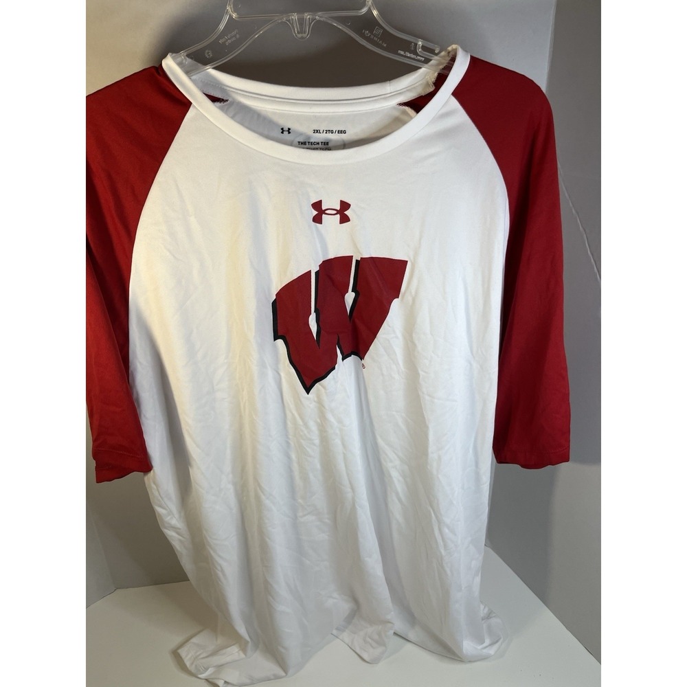 Wisconsin Badgers NCAA Under Armour Men's Tech Tee Size 2XL XXL short Sleeve